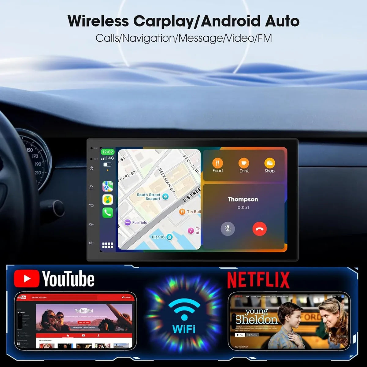 Pantalla para carro con carplay inalambrico 7"